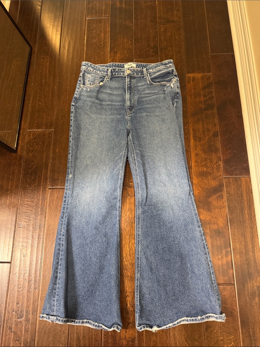 PAIGE Medium Blue Flare Jeans with Subtle Fade-size 34